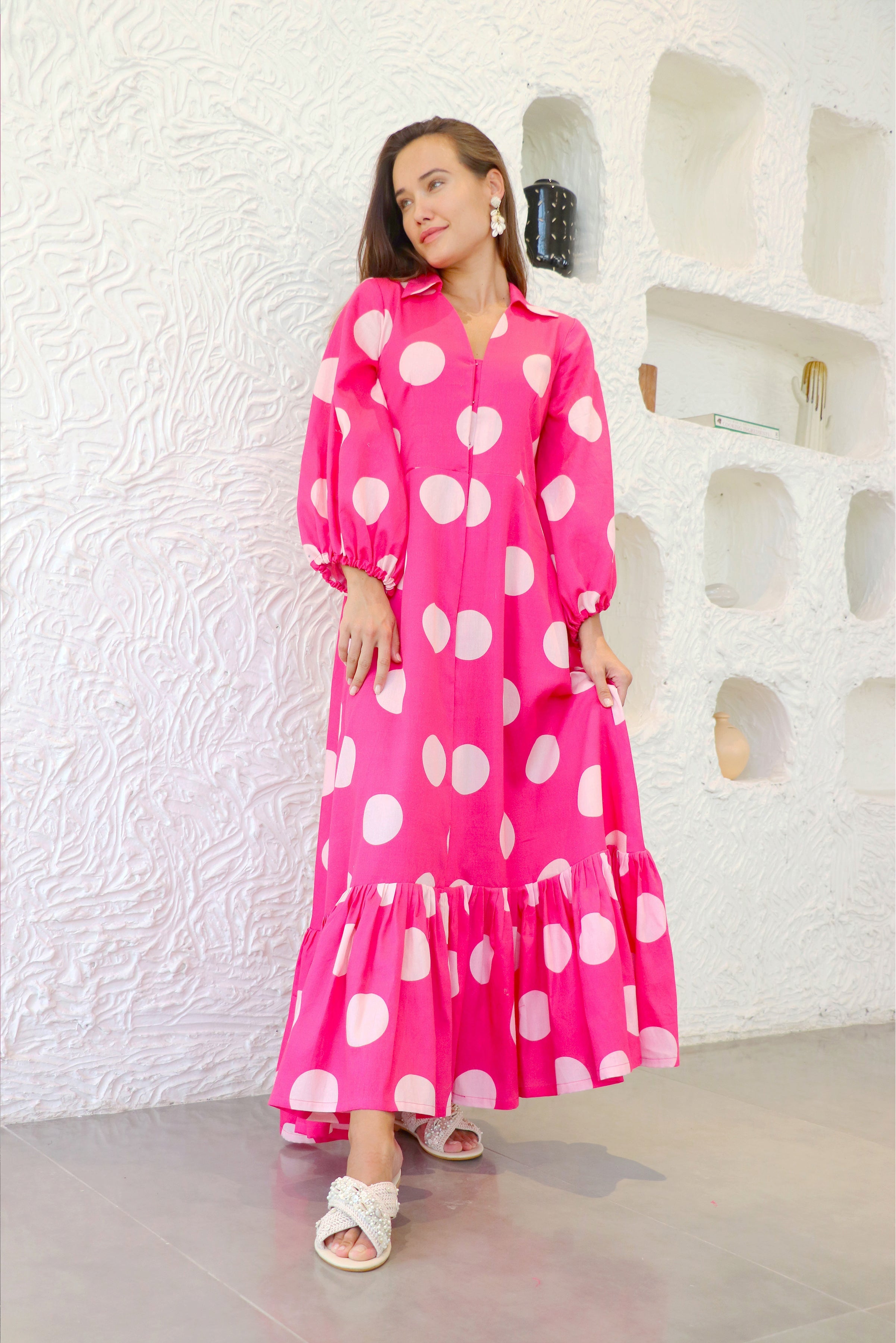 Aine's polka dot midi dress , front view